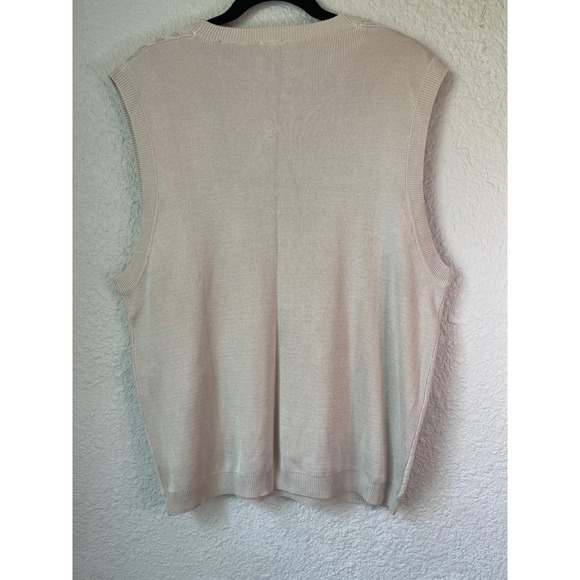 Vintage Y2K Saxony Silk 4 Golf Men's Sweater Vest L Beige V Neck 100% Silk - Picture 4 of 4